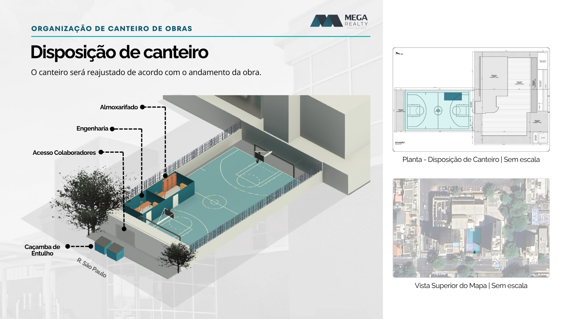 Proposta Mega — Disposição do Canteiro